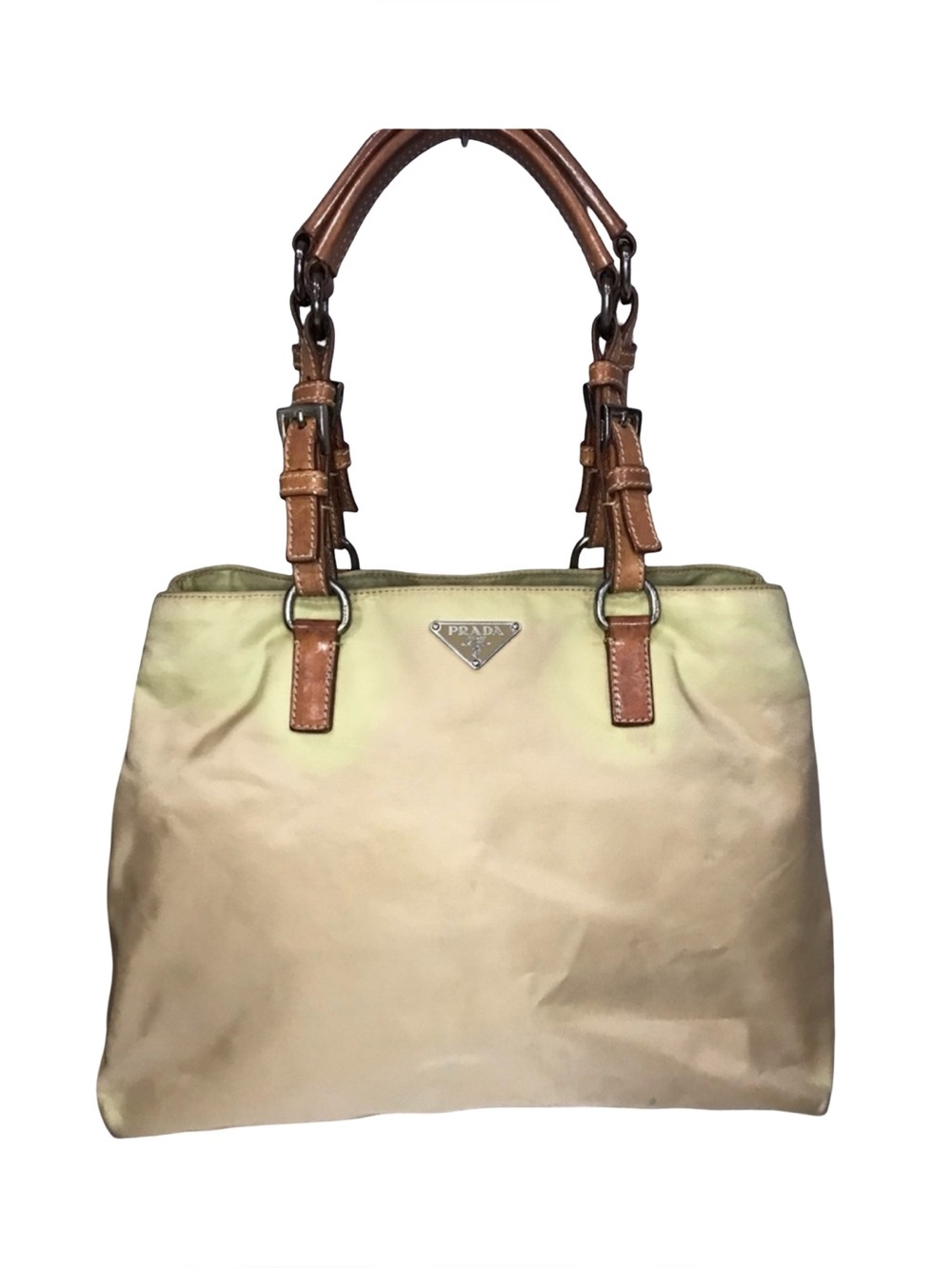 Beautiful Vintage Prada Cammello Nylon w/ Leather Handles Shopping Tote Bag